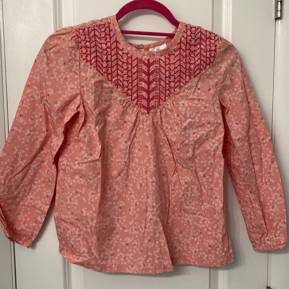 Hanna Andersson Pink Peasant Top Girls 140 US 10 Embroidered Flowers Victorian